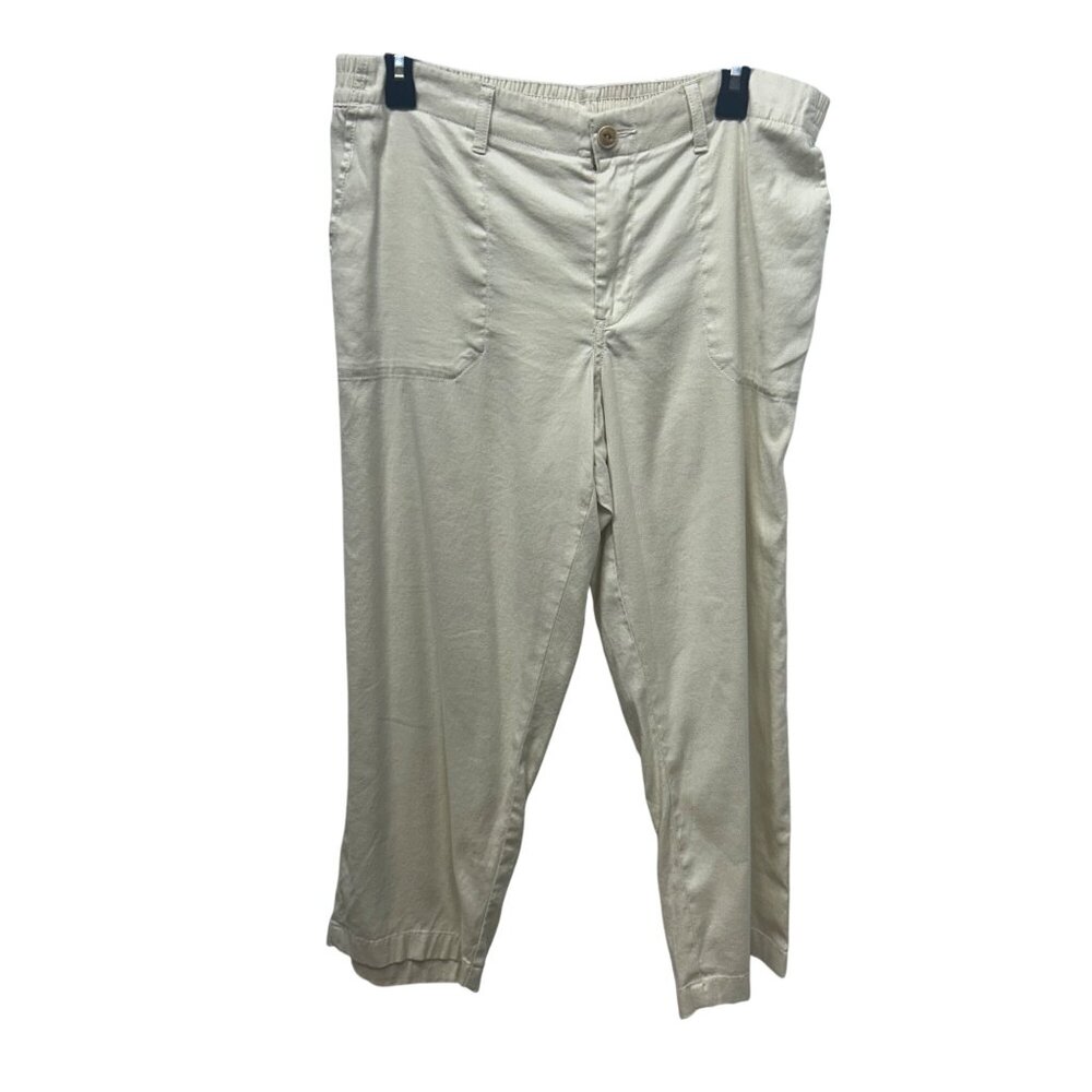 L.L. Bean Womens Beige Cropped Pants Size 14P Cotton/Linen Blend